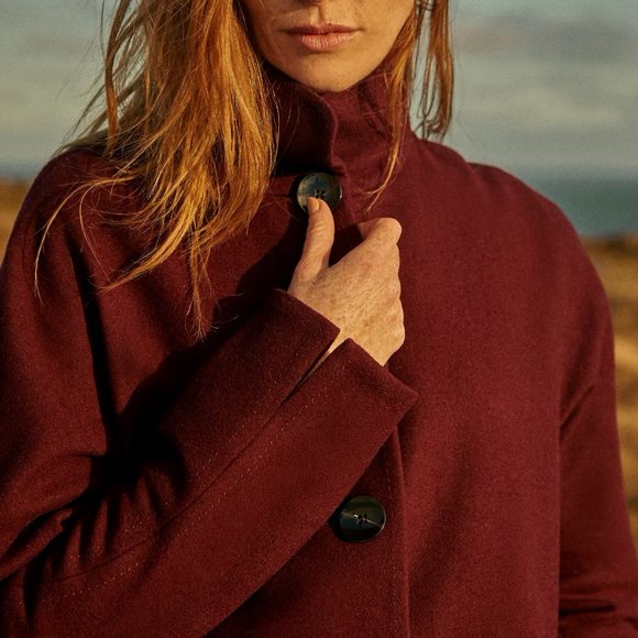 MELANIE LYNE: High Collar Wool Blend Coat - fig colour - Picture 2 of 8